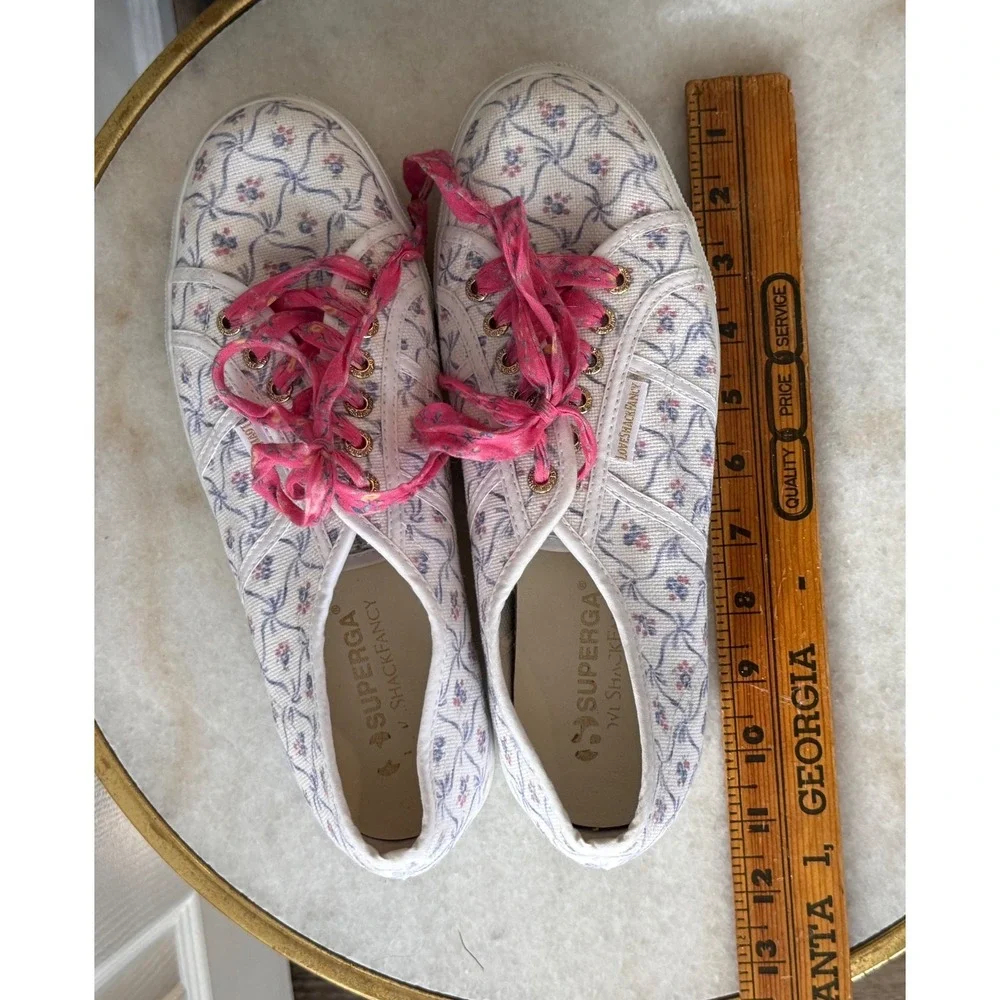 LoveShackFancy x Superga Platform Sneakers‎ Floral Print Pink Laces Size 41.5